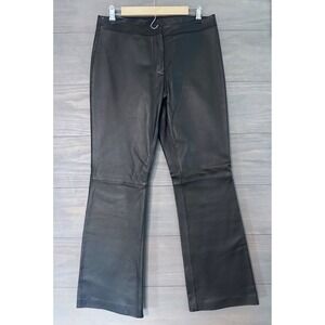 Detail 100%‎ Leather Pants Size 12 UK Euro 38R Wide Leg Black Vintage